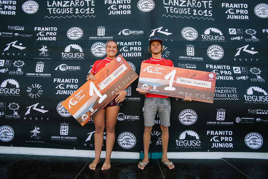Holly Wawn y Nelson Cloarec, ganadores en San Juan. Foto: Gines Díaz /WSL